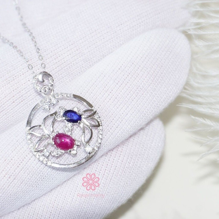 Ruby and Sapphire Sterling Silver Necklace
