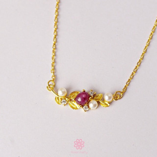 Genuine Ruby Necklace in Sterling Silver and Gold - Rosen'marry RN068