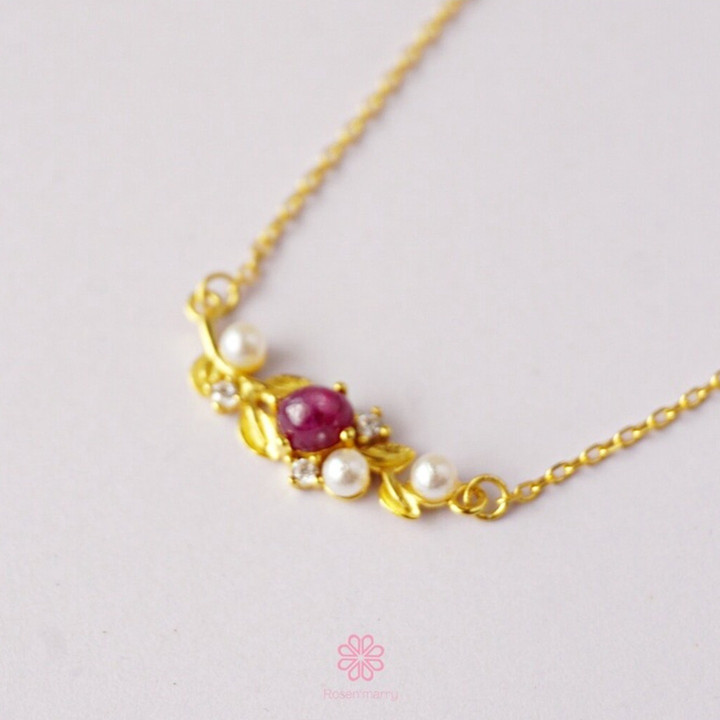 Genuine Ruby Necklace in Sterling Silver and Gold - Rosen'marry RN068