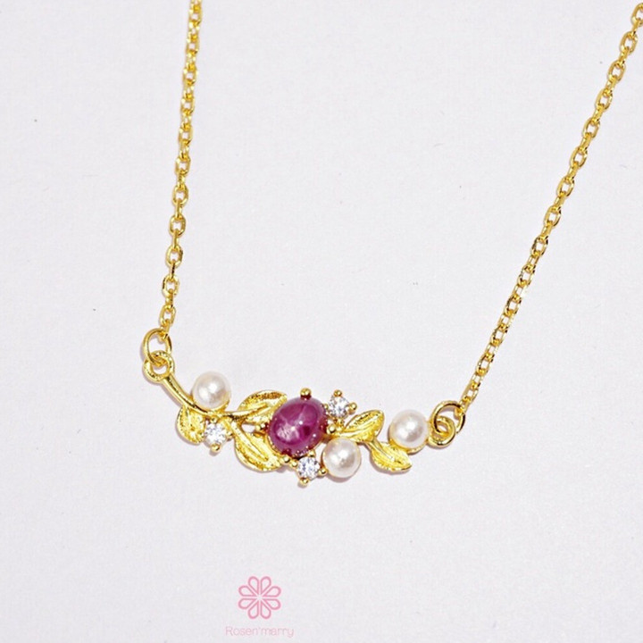 Genuine Ruby Necklace in Sterling Silver and Gold - Rosen'marry RN068