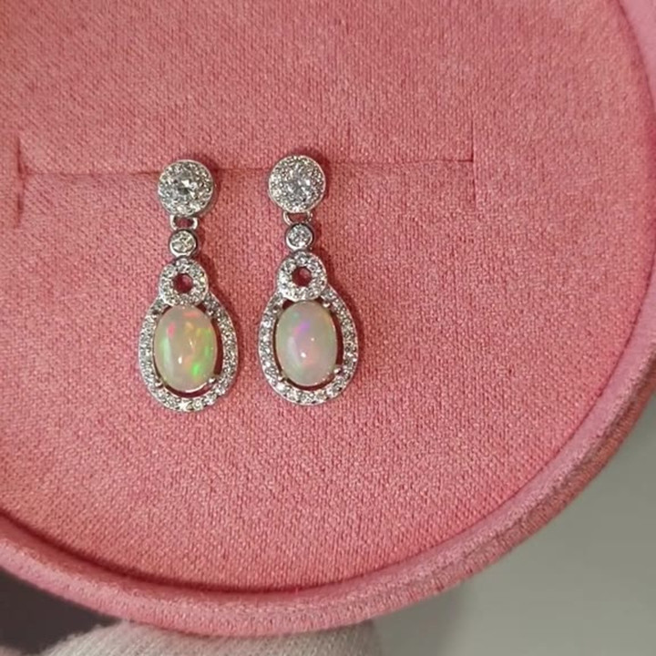 Pendientes colgantes de ópalo auténtico | Plata de ley y buena fortuna