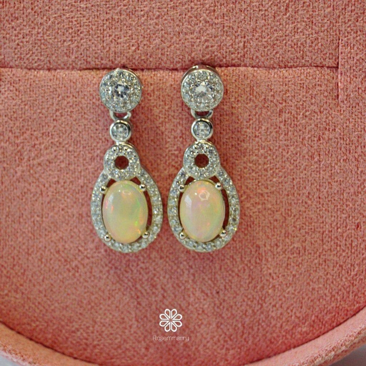 Pendientes colgantes de ópalo auténtico | Plata de ley y buena fortuna