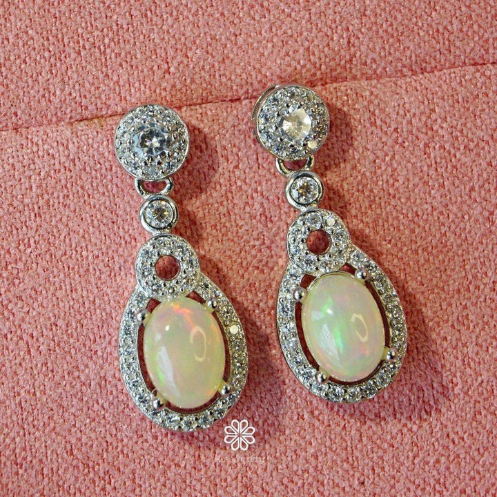 Pendientes colgantes de ópalo auténtico | Plata de ley y buena fortuna