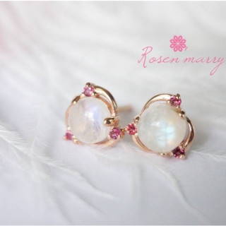Blue Moonstone and Rhodolite Earrings in Sterling Silver
