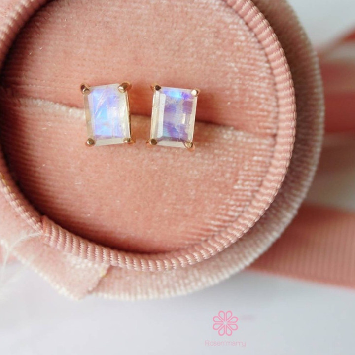 Pendientes de piedra lunar azul cielo | Plata de ley 925 y buena fortuna