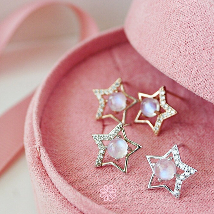 Sky Blue Moonstone Earrings | Sterling Silver | Lucky Gemstone Gifts