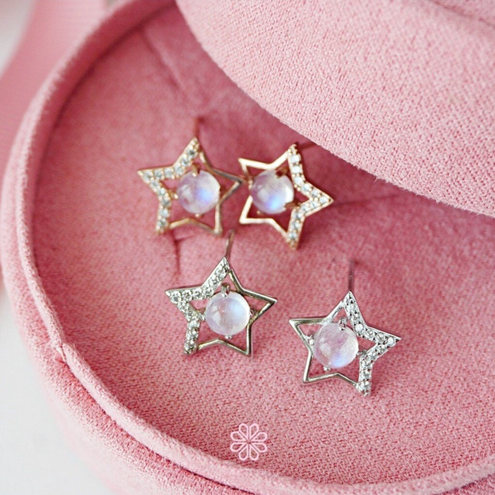 Sky Blue Moonstone Earrings | Sterling Silver | Lucky Gemstone Gifts