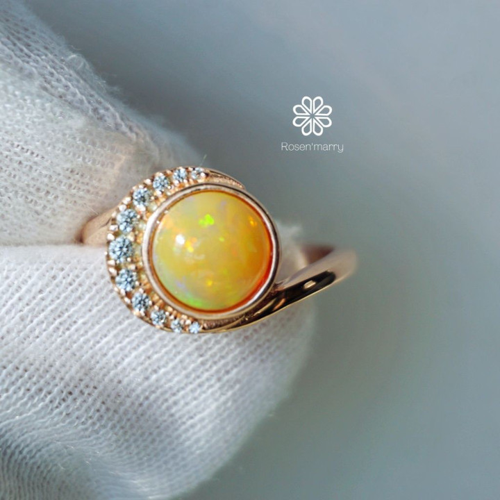 Echter Opalring | Rohstein, Sterlingsilber und Roségold
