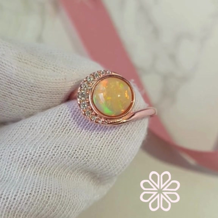Echter Opalring | Rohstein, Sterlingsilber und Roségold