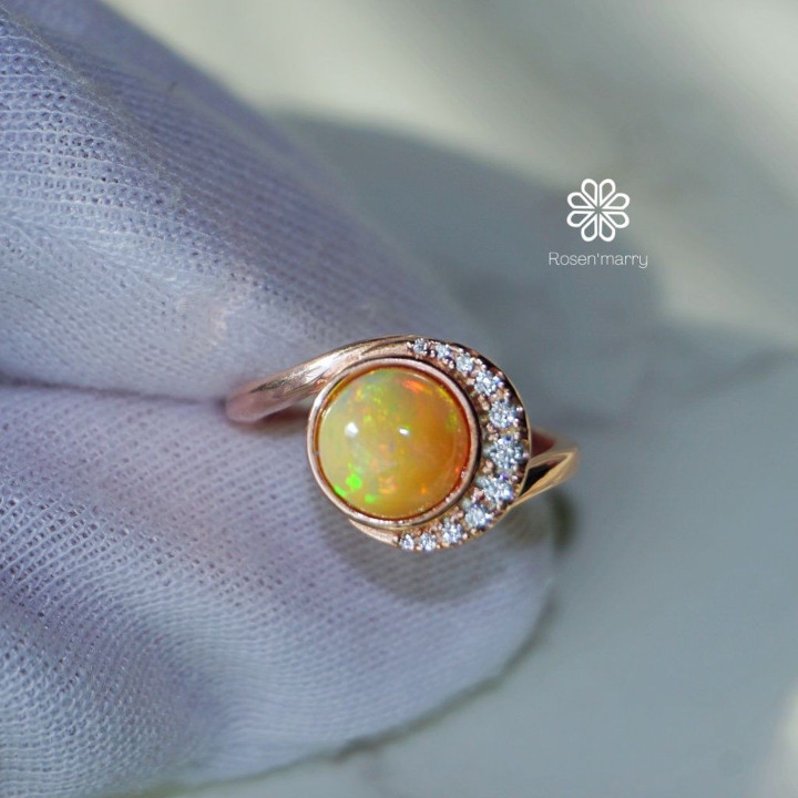 Echter Opalring | Rohstein, Sterlingsilber und Roségold