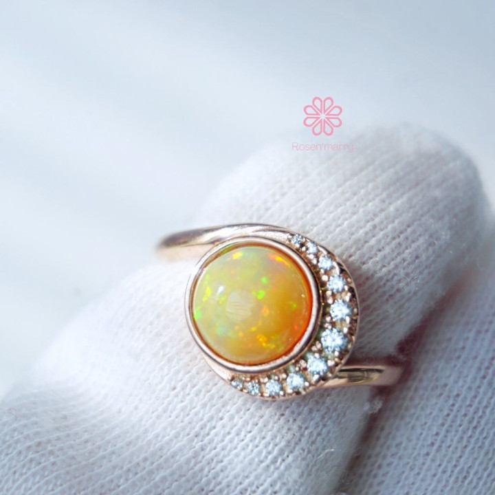 Echter Opalring | Rohstein, Sterlingsilber und Roségold