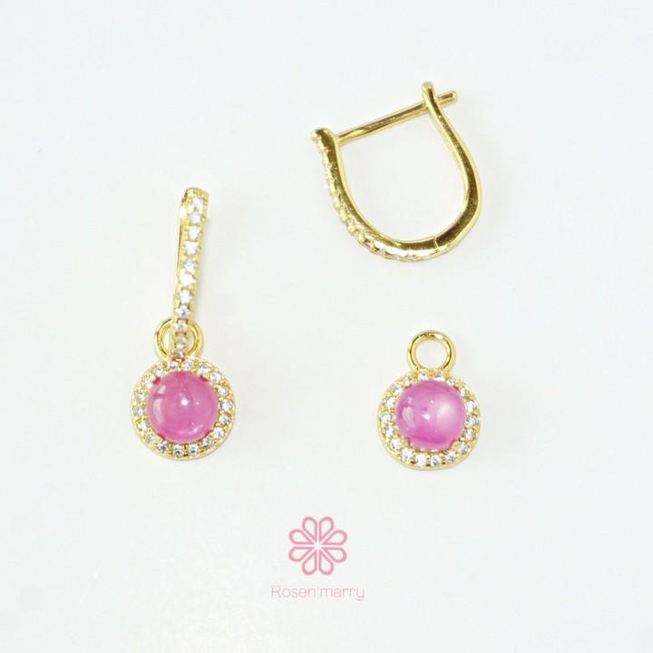 Genuine Ruby and Sterling Silver Earrings (Gold Plated)