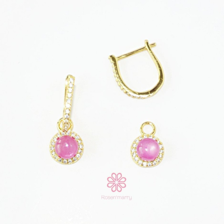 Genuine Ruby and Sterling Silver Earrings (Gold Plated)