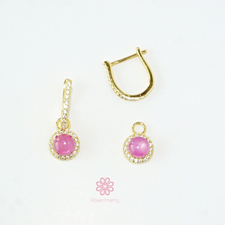Genuine Ruby and Sterling Silver Earrings (Gold Plated)