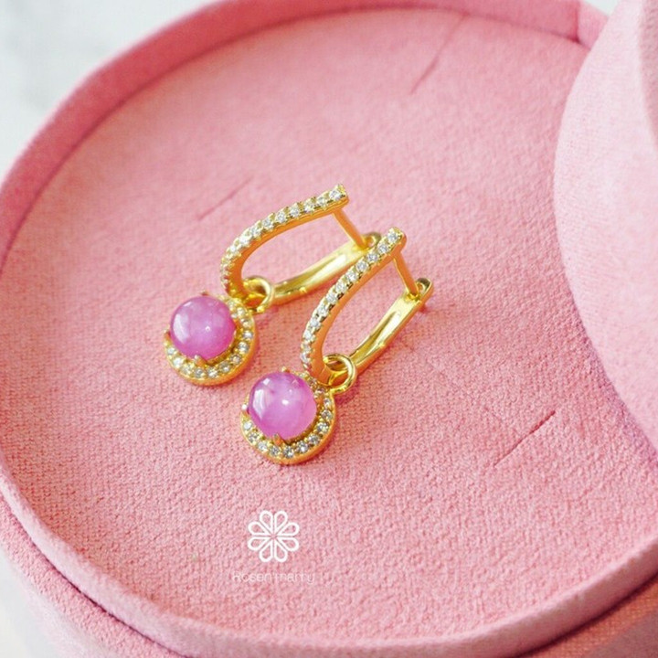 Genuine Ruby and Sterling Silver Earrings (Gold Plated)