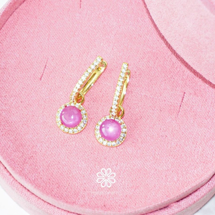 Genuine Ruby and Sterling Silver Earrings (Gold Plated)