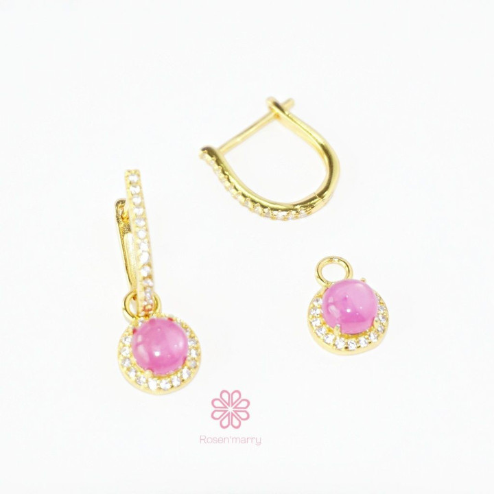 Genuine Ruby and Sterling Silver Earrings (Gold Plated)
