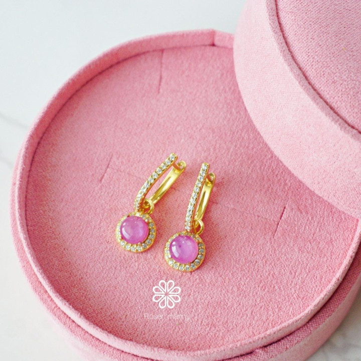 Genuine Ruby and Sterling Silver Earrings (Gold Plated)