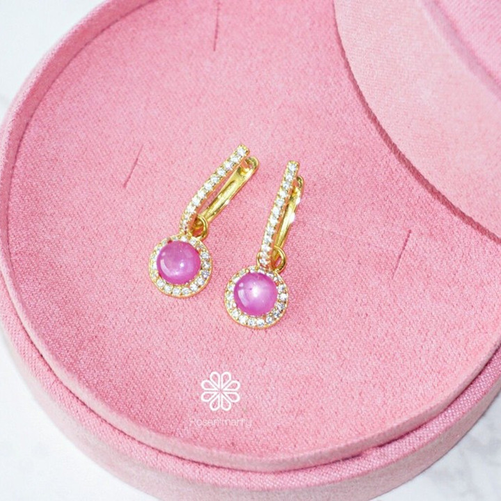 Genuine Ruby and Sterling Silver Earrings (Gold Plated)
