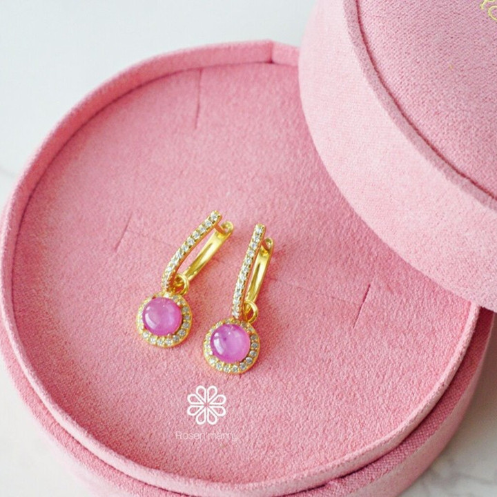 Genuine Ruby and Sterling Silver Earrings (Gold Plated)
