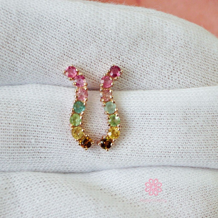 Tourmaline Earrings in Sterling Silver, Pink Gold Plating