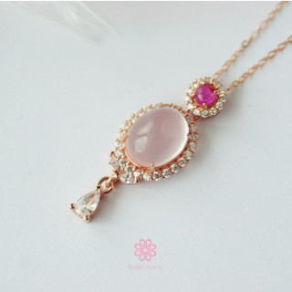 Rose Quartz and Ruby Necklace | 925 Silver, Pink Gold Plated