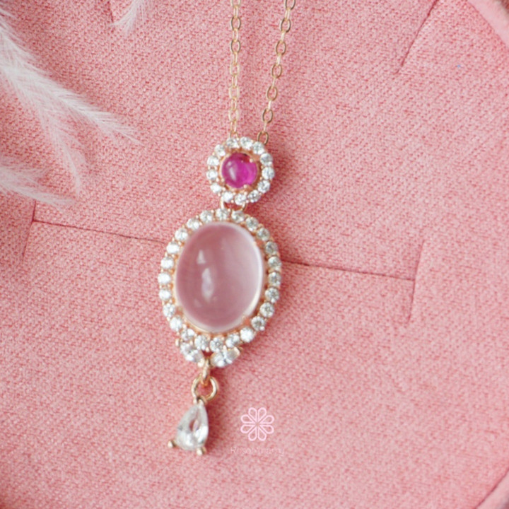 Rose Quartz and Ruby Necklace | 925 Silver, Pink Gold Plated
