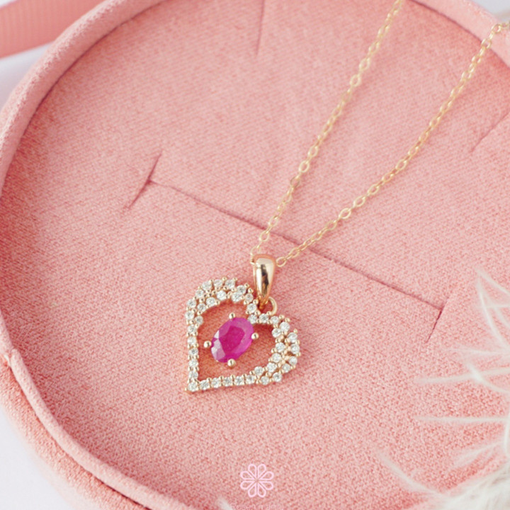 Rose Gold Ruby Necklace | 925 Sterling Silver | Gift Box Included