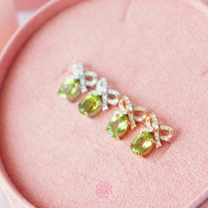 Pendientes de lazo de peridoto | Plata de ley, piedras preciosas auténticas