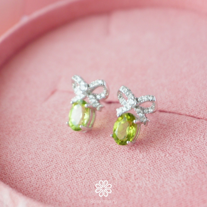 Pendientes de lazo de peridoto | Plata de ley, piedras preciosas auténticas