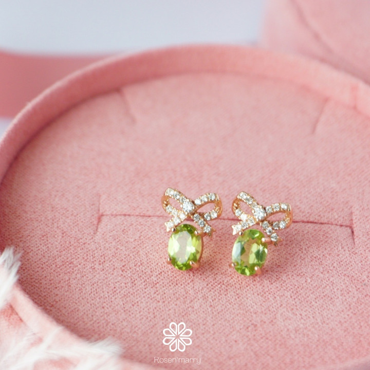 Pendientes de lazo de peridoto | Plata de ley, piedras preciosas auténticas