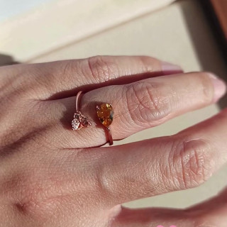 Citrine Butterfly Ring | Sterling Silver, Pink Gold Plating, Adjustable