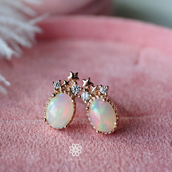 Genuine Opal Earrings | Rainbow Effect | Sterling Silver | Gift Box