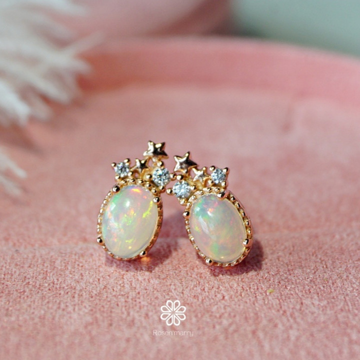 Genuine Opal Earrings | Rainbow Effect | Sterling Silver | Gift Box