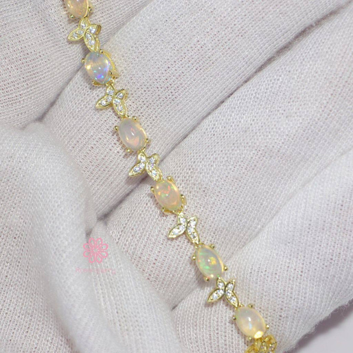 Bracelet en opale véritable | Argent sterling 925, cadeau porte-bonheur