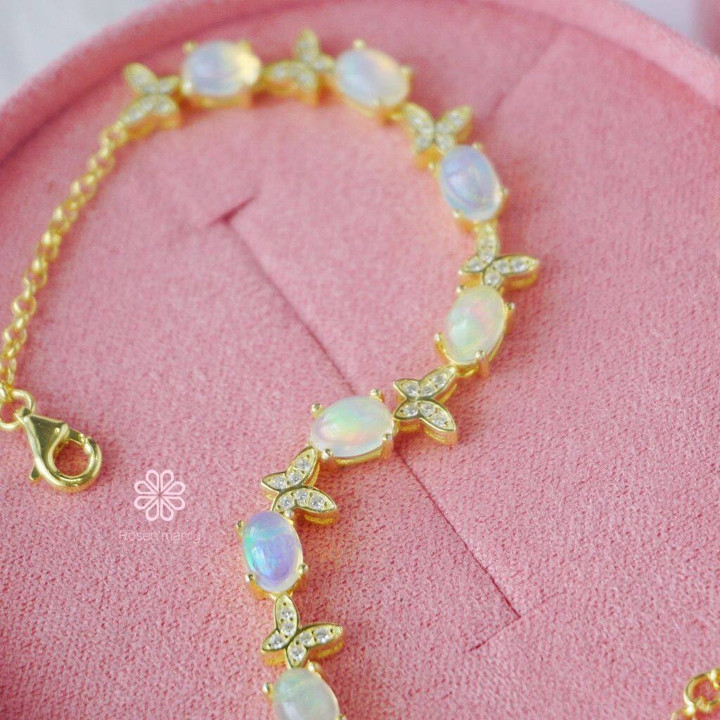 Bracelet en opale véritable | Argent sterling 925, cadeau porte-bonheur