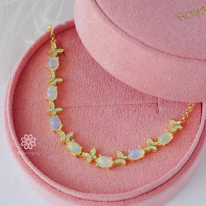 Bracelet en opale véritable | Argent sterling 925, cadeau porte-bonheur