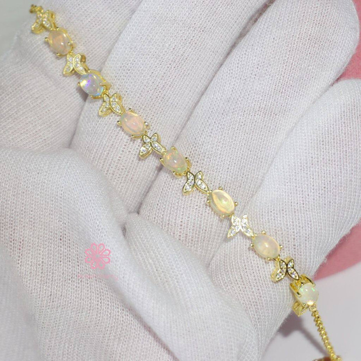 Bracelet en opale véritable | Argent sterling 925, cadeau porte-bonheur