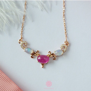 Genuine Ruby and Opal Sterling Silver Necklace