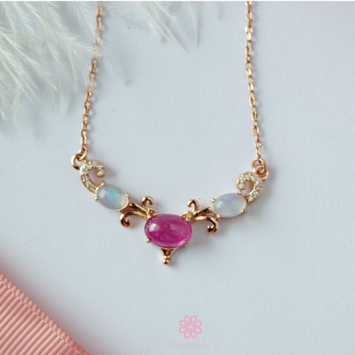 Genuine Ruby and Opal Sterling Silver Necklace