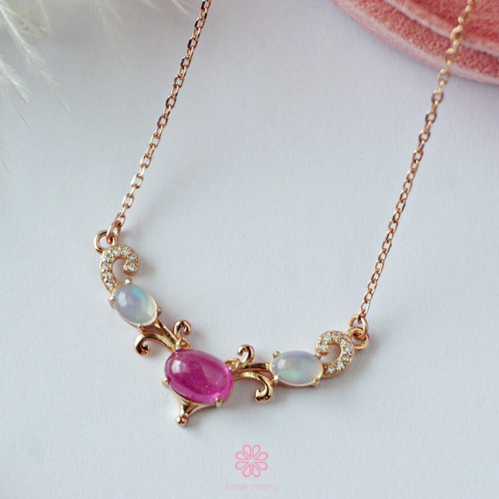 Genuine Ruby and Opal Sterling Silver Necklace
