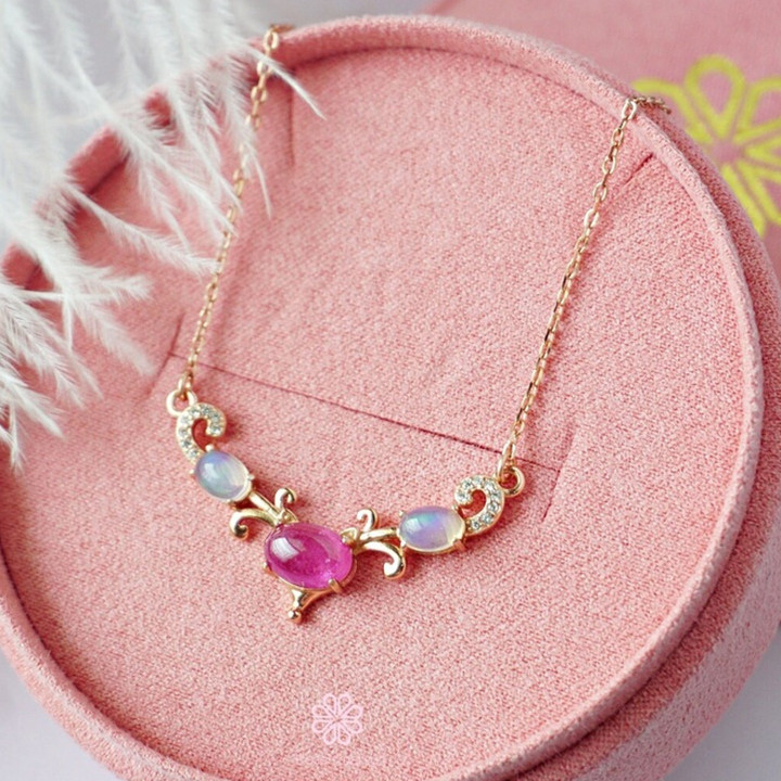 Genuine Ruby and Opal Sterling Silver Necklace