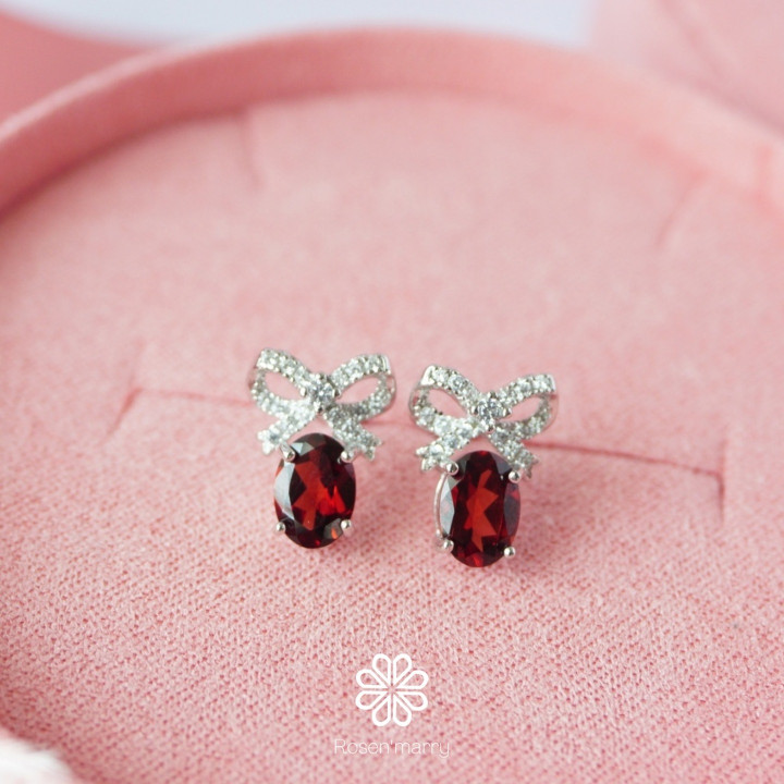 Boucles d'oreilles nœud en argent sterling et grenat - Bijou porte-bonheur
