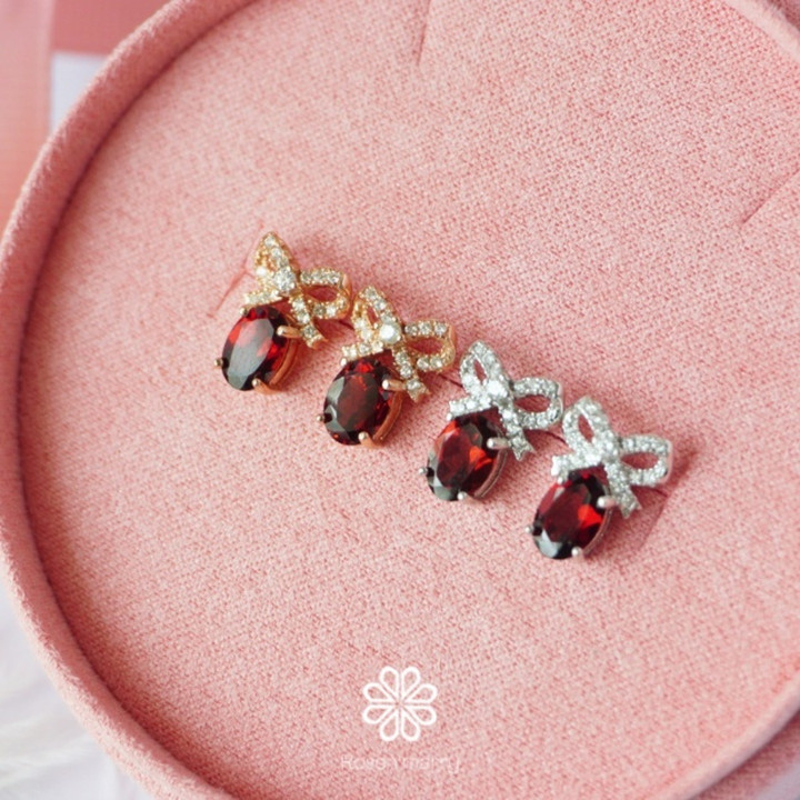 Boucles d'oreilles nœud en argent sterling et grenat - Bijou porte-bonheur
