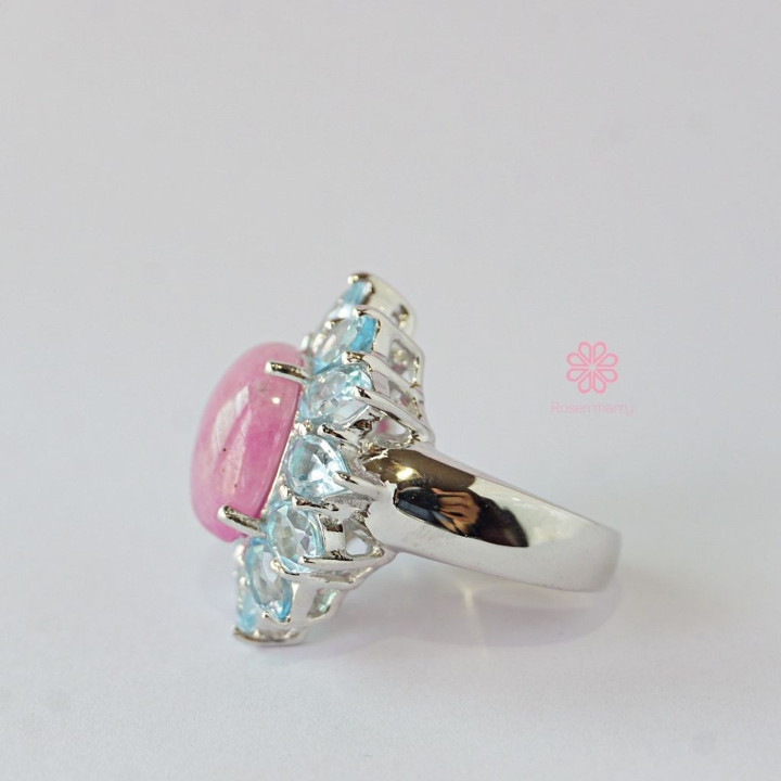 Ring mit strahlender Rose und Topas | Sterlingsilber, weißvergoldet