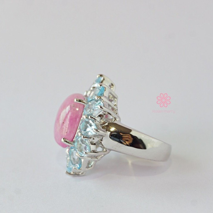 Ring mit strahlender Rose und Topas | Sterlingsilber, weißvergoldet