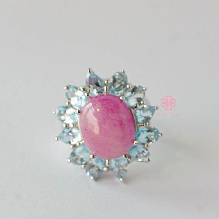 Ring mit strahlender Rose und Topas | Sterlingsilber, weißvergoldet