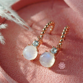 Blue Moonstone Dangle Earrings - Sterling Silver and Rose Gold