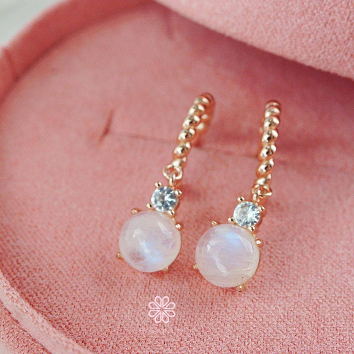 Ohrhänger mit blauem Mondstein – Sterlingsilber und Roségold