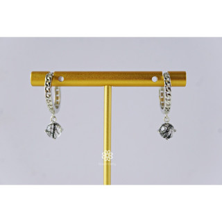 Raw Black Rutilated Quartz Hoop Earrings - Sterling Silver